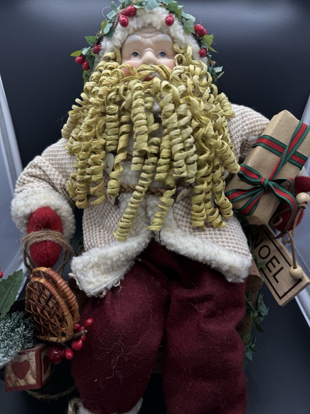 Retro Santa In Wooden Chair Decor Christmas